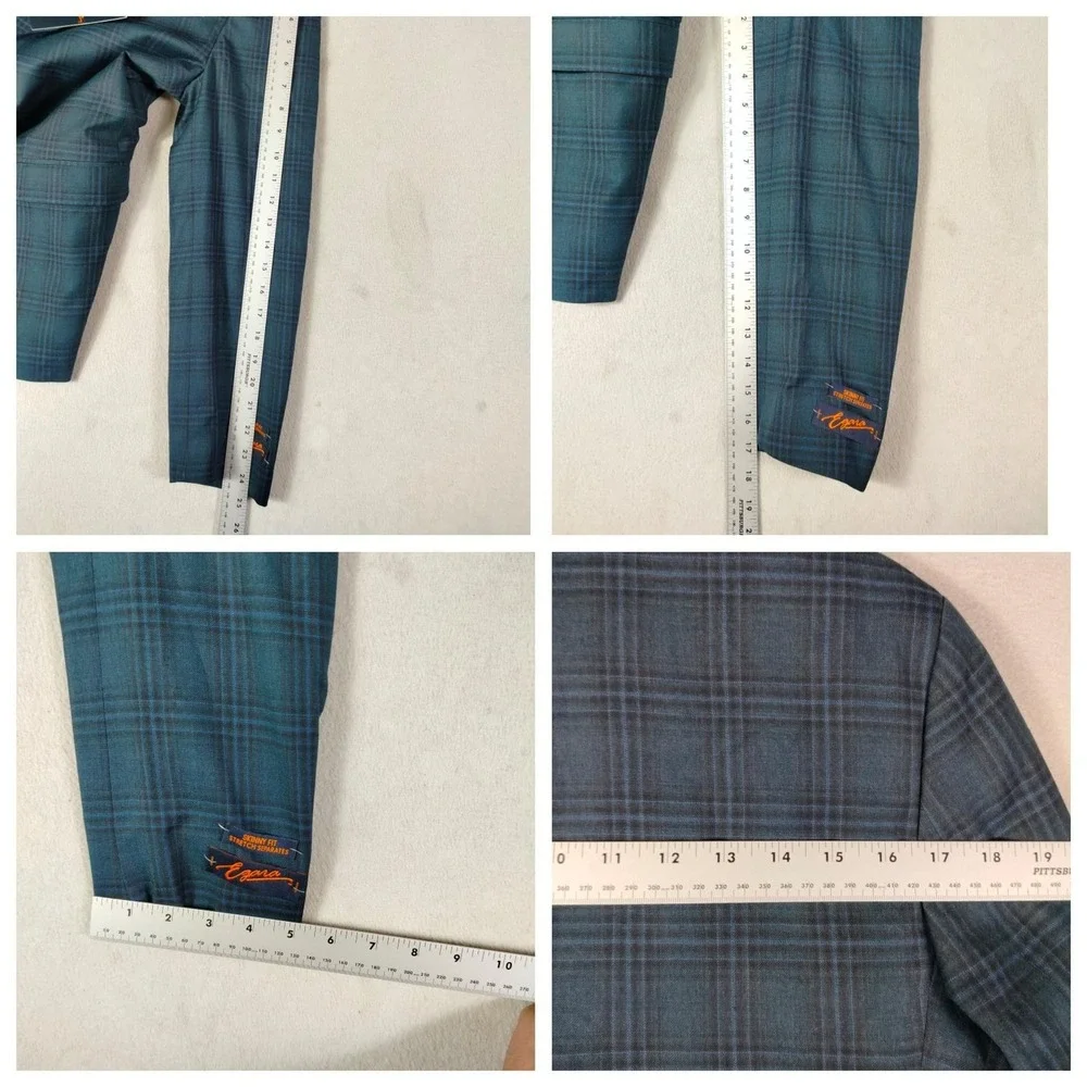 Egara Blazer Mens 40S Blue Plaid Skinny Fit Stretch Sport Coat Formal Business